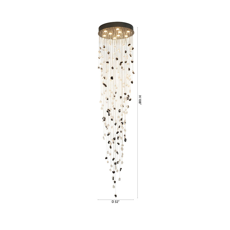 Flushed Frame Chandelier with &amp; Clear Glass Stones Adjustable in