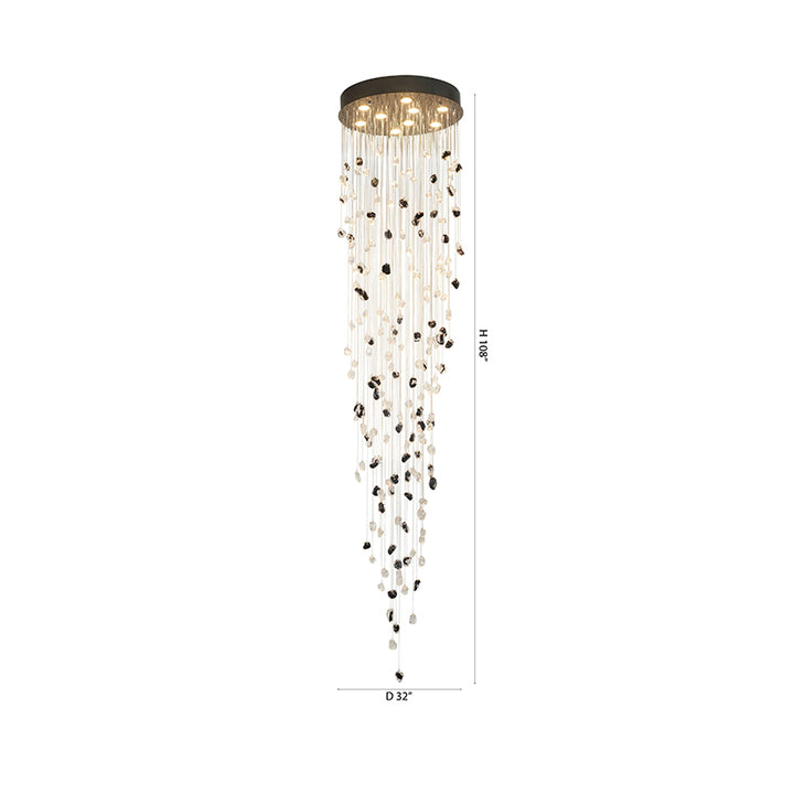 Flushed Frame Chandelier with &amp; Clear Glass Stones Adjustable in