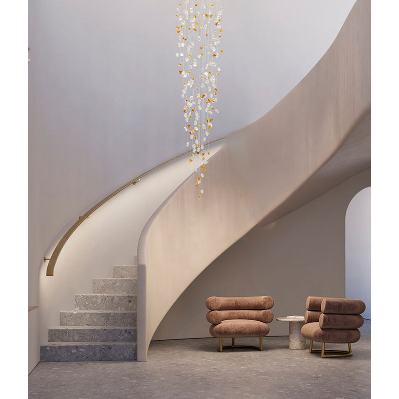 Flushed Chandelier with Clear & Glass Hanging Stones Not Adjustable
