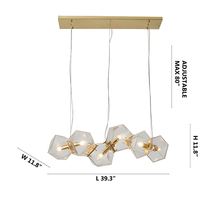 Brass Gold Metal Chandelier with Clear Geometric Connecting Glass Blocks by Bethel - view 8