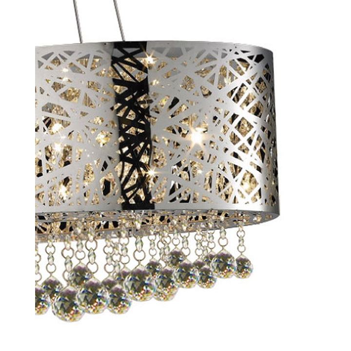 Stainless Steel Laser Cut Rectangular Frame with Hanging Clear Crystals Chandelier by Bethel - view 6
