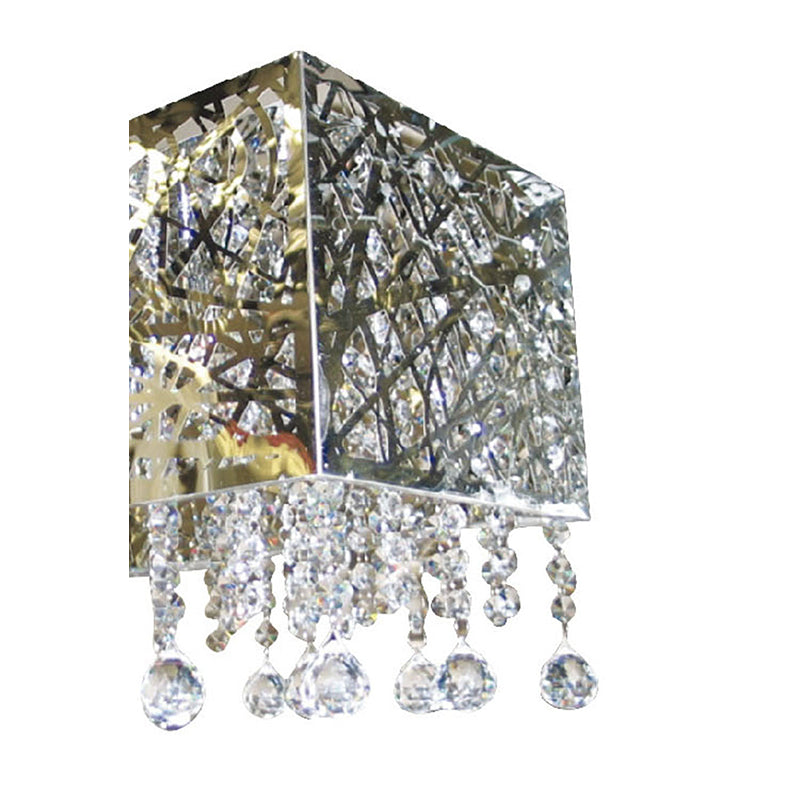 Stainless Steel Laser Cut Rectangular Frame with Hanging Clear Crystals Chandelier by Bethel - view 2