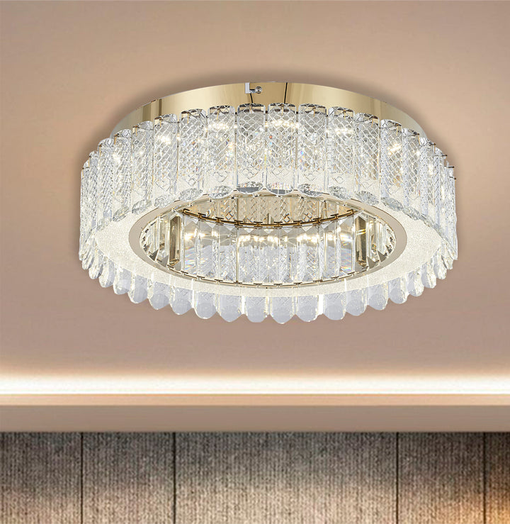Gold Stainless Steel Flush Mount with Clear Crystals by Bethel - view 7