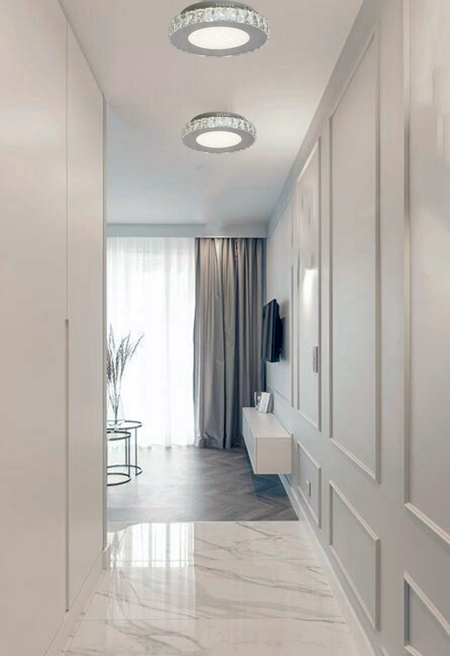 Round Clear Crystal Flush Mount with Hardware &amp; a Beaded Acrylic