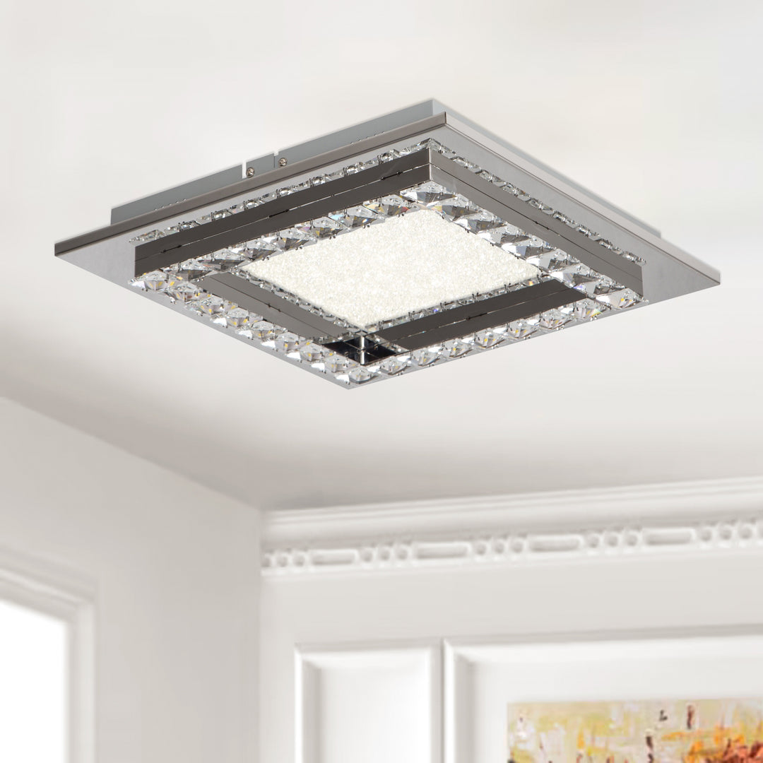 Square Clear Crystal LED Flush Mount with Stainless Steel Frame by Bethel - view 3