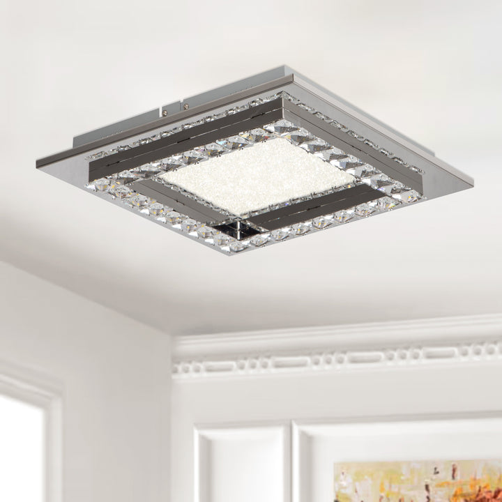 Square Clear Crystal LED Flush Mount with Stainless Steel Frame by Bethel - view 3