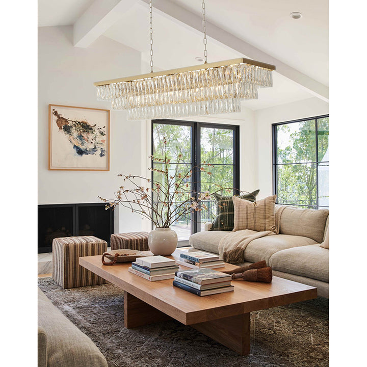 Rectangular Frame Chandelier with Three Tiers of Clear Hanging Crystals by Bethel - view 17
