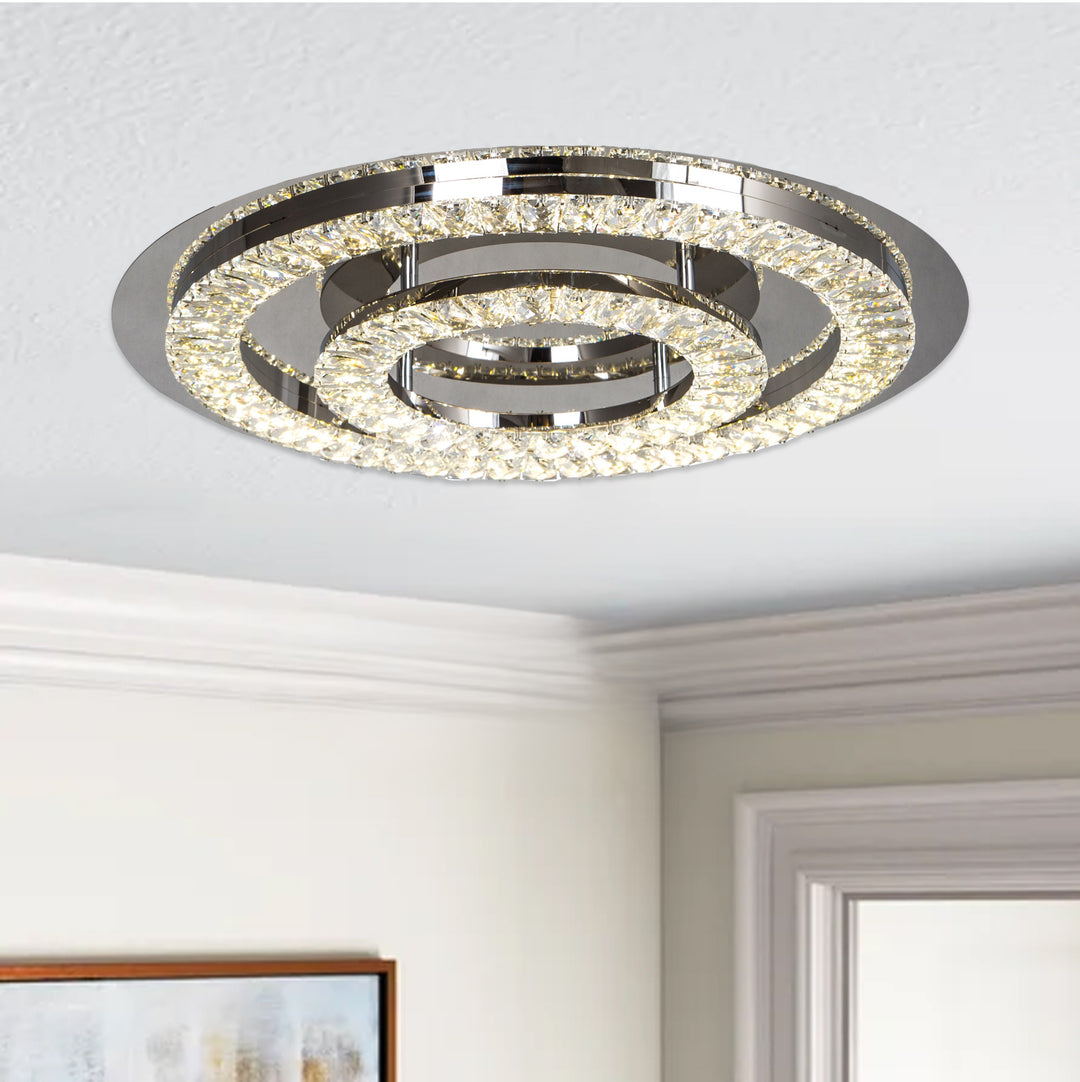 Double Clear Crystal Ring LED Flush Mount with Stainless Steel Frame by Bethel - view 4