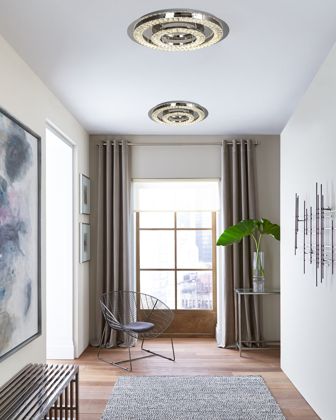 Double Clear Crystal Ring LED Flush Mount with Stainless Steel Frame by Bethel - view 6