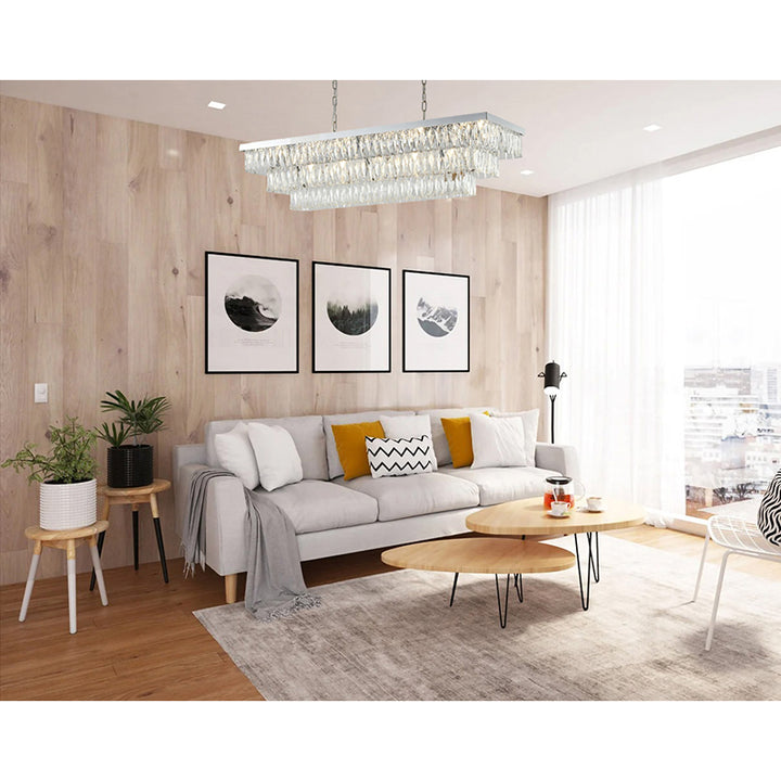 Rectangular Frame Chandelier with Three Tiers of Clear Hanging Crystals by Bethel - view 9