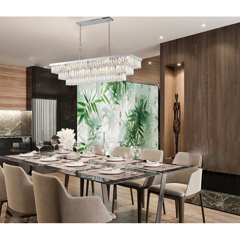 Rectangular Frame Chandelier with Three Tiers of Clear Hanging Crystals by Bethel - view 10