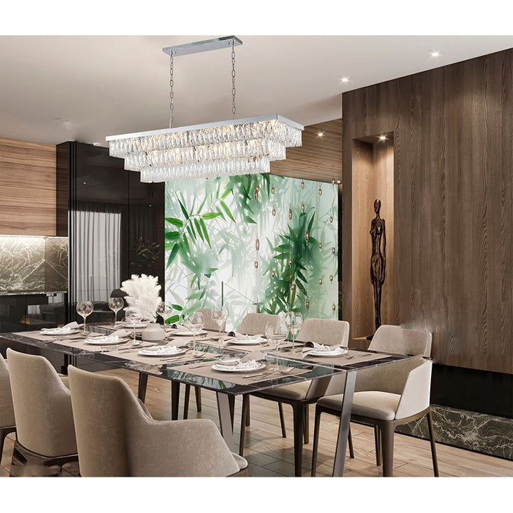Rectangular Frame Chandelier with Three Tiers of Clear Hanging Crystals by Bethel - view 10