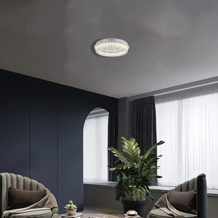 Clear Spotted Crystal Halo Ring Flush Mount with Chrome Frame by Bethel - view 7