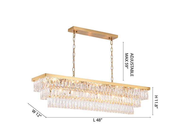 Rectangular Metal Frame Chandelier with Clear Hanging Crystals by Bethel - view 26