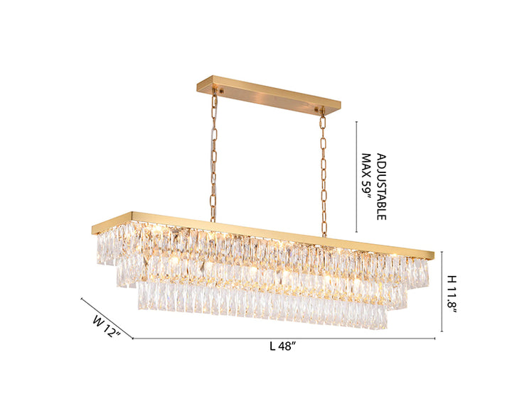Rectangular Metal Frame Chandelier with Clear Hanging Crystals by Bethel - view 26