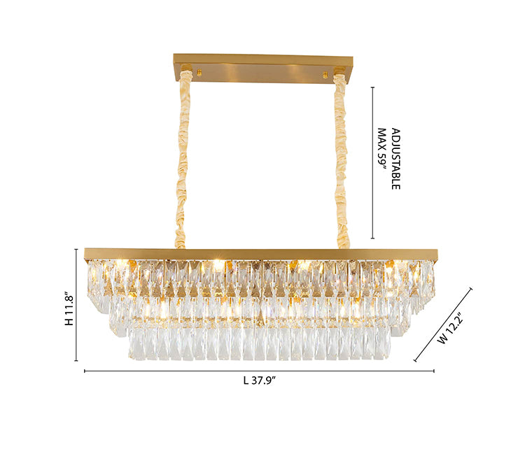 Rectangular Metal Frame Chandelier with Clear Hanging Crystals by Bethel - view 10