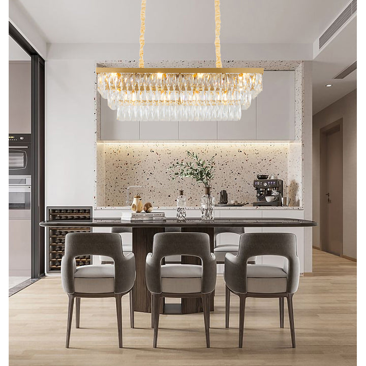 Rectangular Metal Frame Chandelier with Clear Hanging Crystals by Bethel - view 11