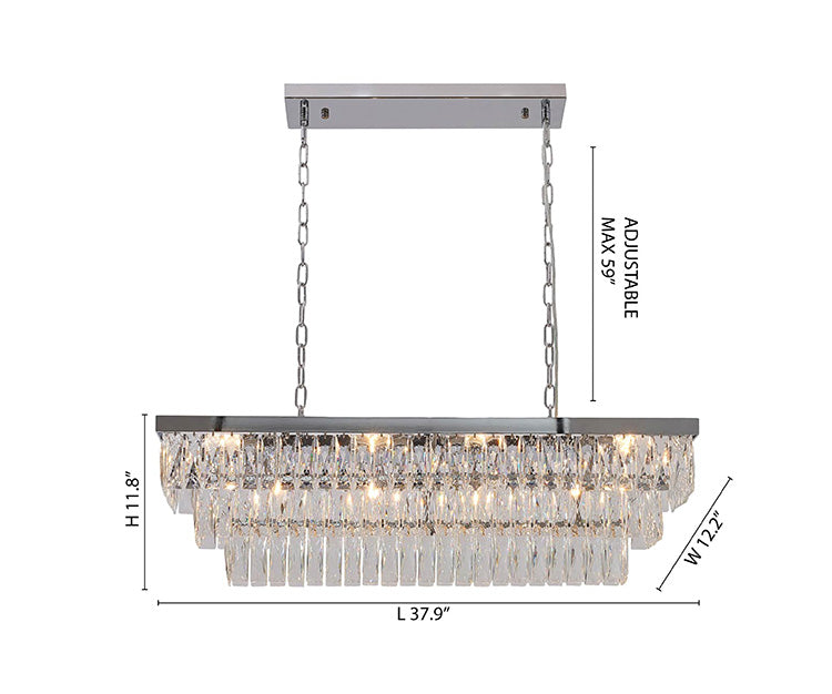Rectangular Metal Frame Chandelier with Clear Hanging Crystals by Bethel - view 4