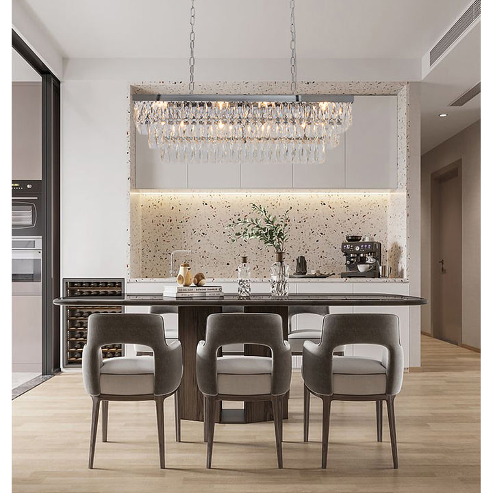 Rectangular Metal Frame Chandelier with Clear Hanging Crystals by Bethel - view 6