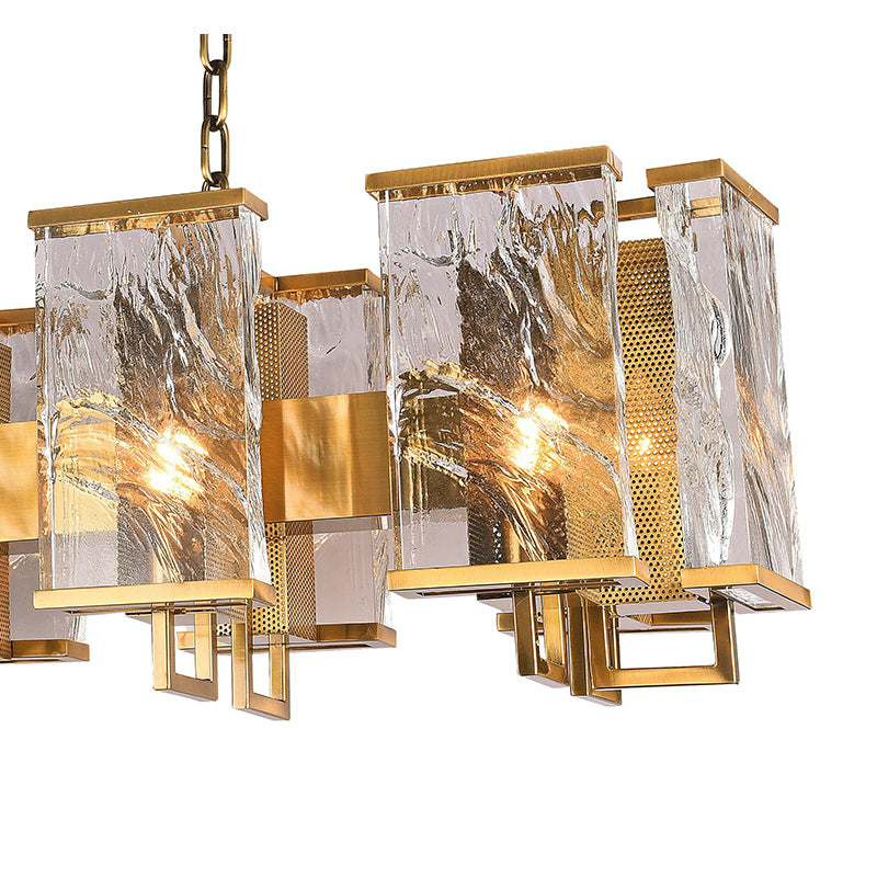 Brass Rectangular Frame Chandelier with Clear Distorted Crystal Plaques by Bethel - view 4