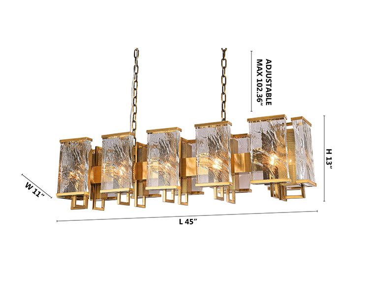 Brass Rectangular Frame Chandelier with Clear Distorted Crystal Plaques by Bethel - view 5