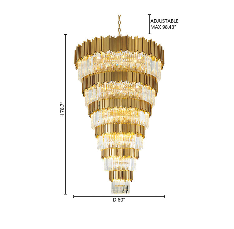 Five Tier Frame Chandelier with Clear Hanging Crystals (MU66) in Gold by Bethel