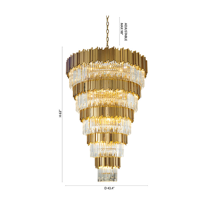 Five Tier Frame Chandelier with Clear Hanging Crystals (MU66) in Gold by Bethel