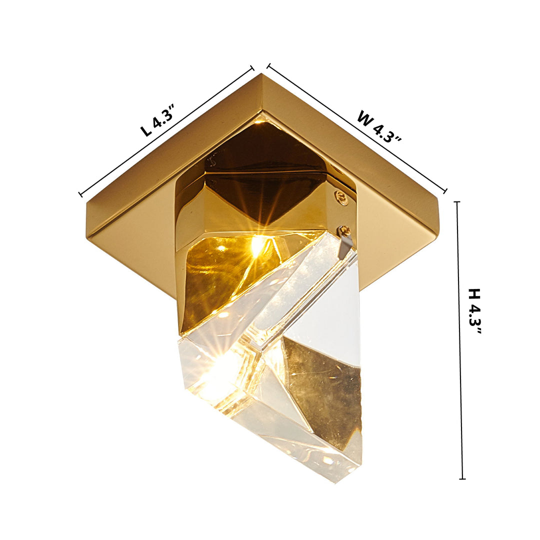 Clear Triangular Crystal Flush Mount with Brass Iron Frame by Bethel - view 3