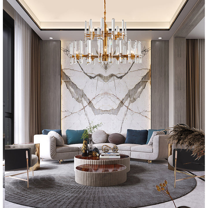 Two Tier Metal Frame Chandelier with Clear Crystal Plaques by Bethel - view 33