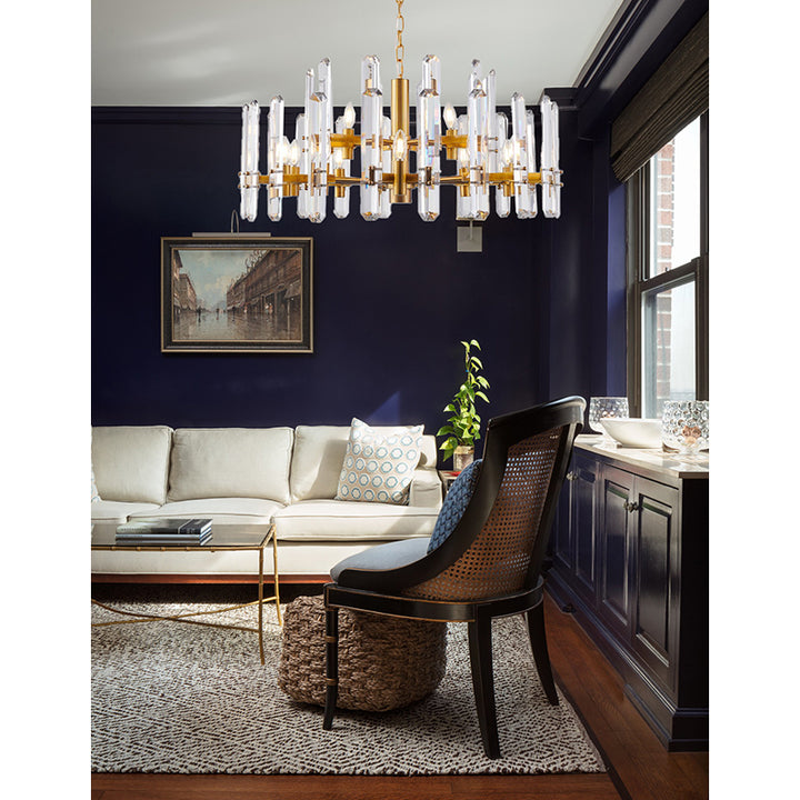 Two Tier Metal Frame Chandelier with Clear Crystal Plaques by Bethel - view 34