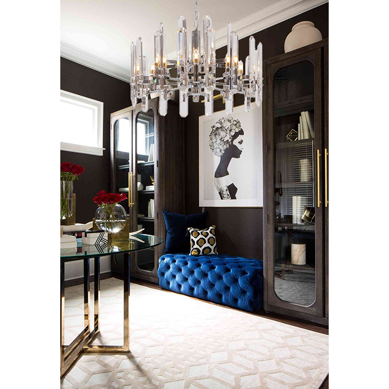 Two Tier Metal Frame Chandelier with Clear Crystal Plaques by Bethel - view 7