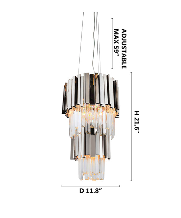 Two Tier Chrome Stainless Steel Chandelier with Clear Hanging Crystals by Bethel - view 5