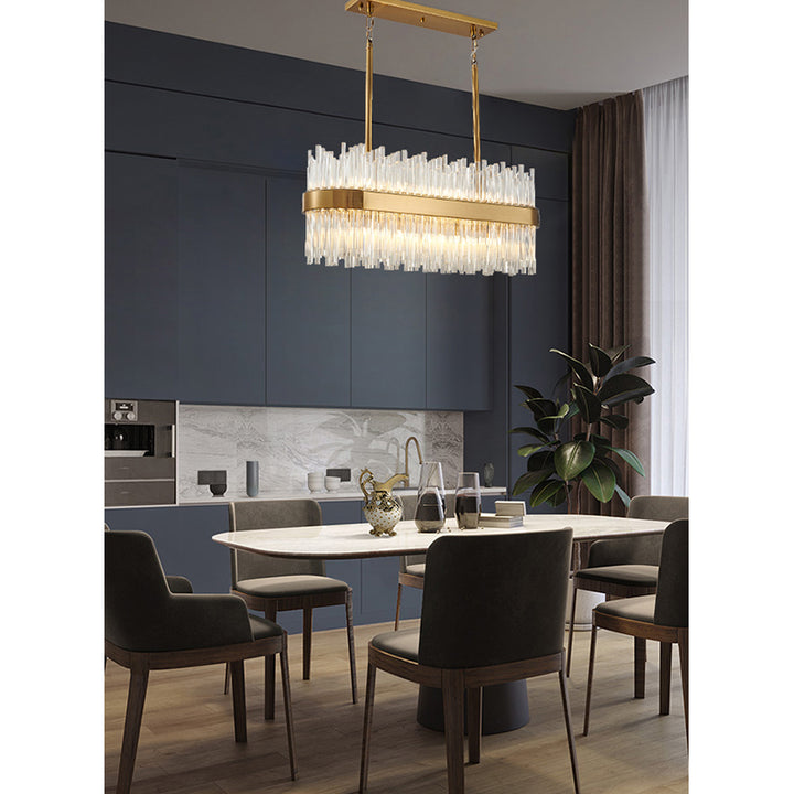 Oval Metal Frame Chandelier with Clear Glass Rods by Bethel - view 14