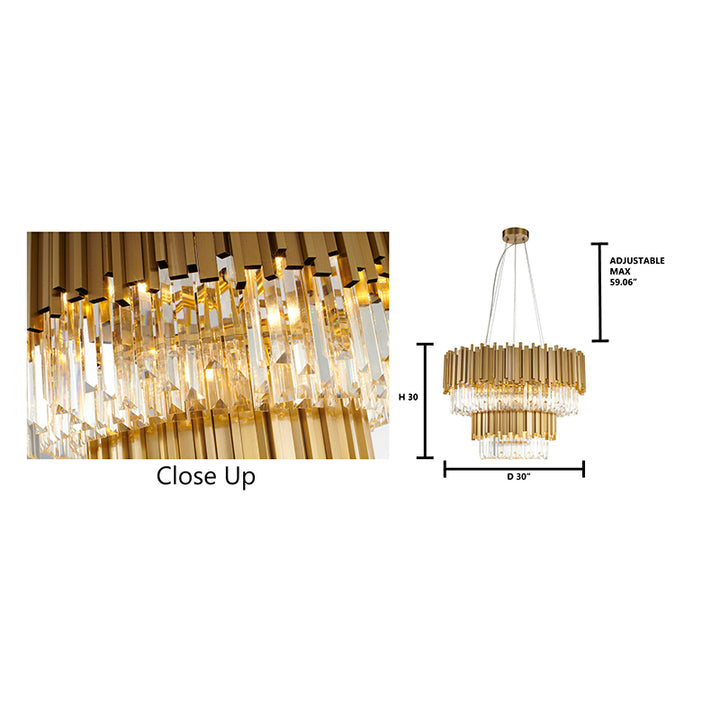 Two Tier Hairline Frame Chandelier with Clear Hanging Crystals by Bethel - view 5