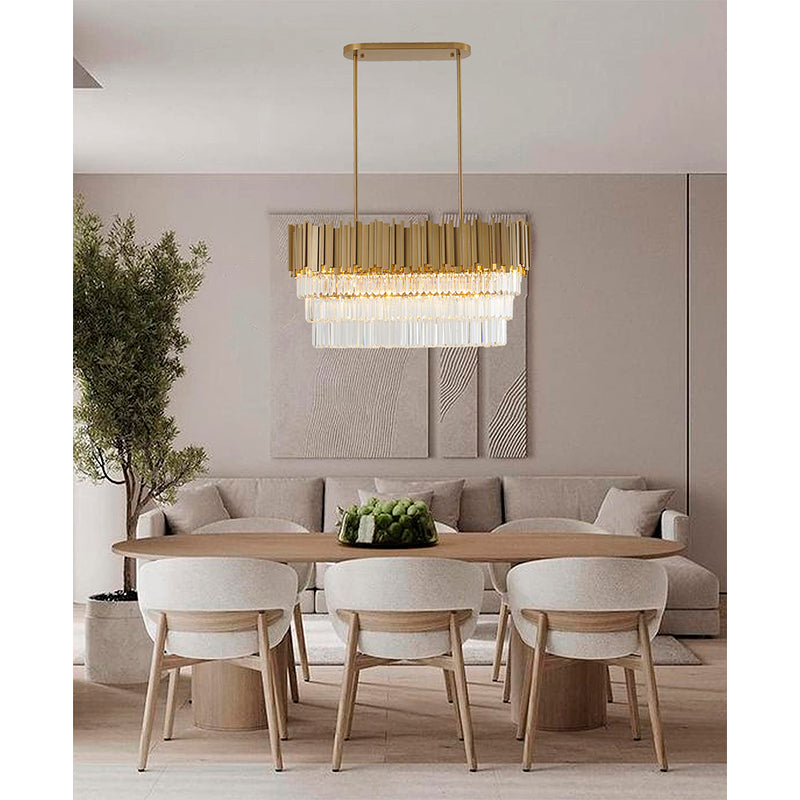 Gold Hair Line Oval Chandelier with Three Tiers of Clear Hanging Crystals by Bethel - view 5