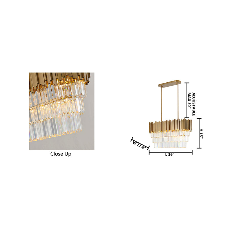 Gold Hair Line Oval Chandelier with Three Tiers of Clear Hanging Crystals by Bethel - view 6