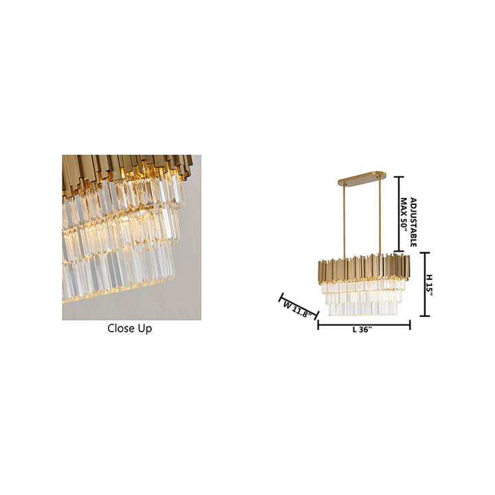Gold Hair Line Oval Chandelier with Three Tiers of Clear Hanging Crystals by Bethel - view 6