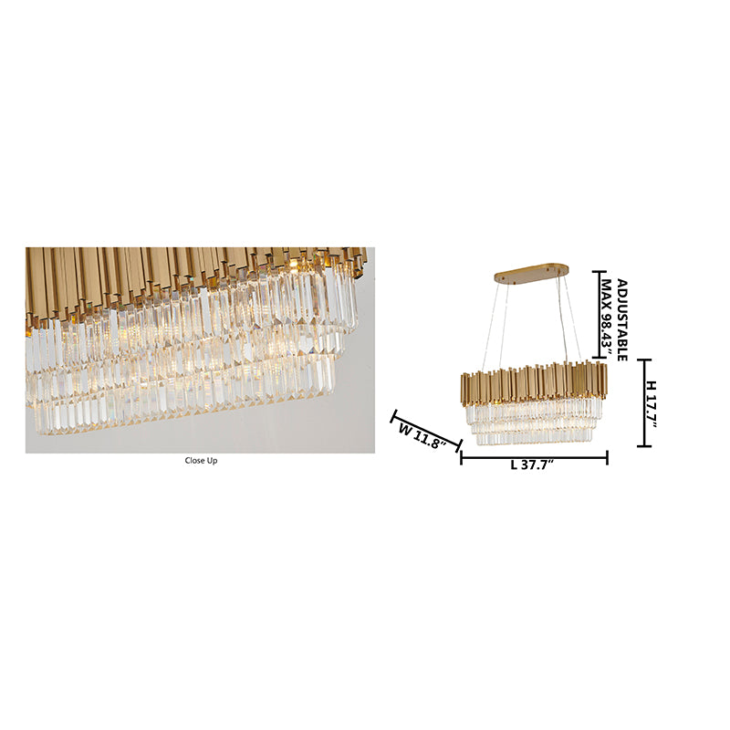 Gold Hairline Oval Chandelier with Three Tiers of Hanging Clear Crystals by Bethel - view 11
