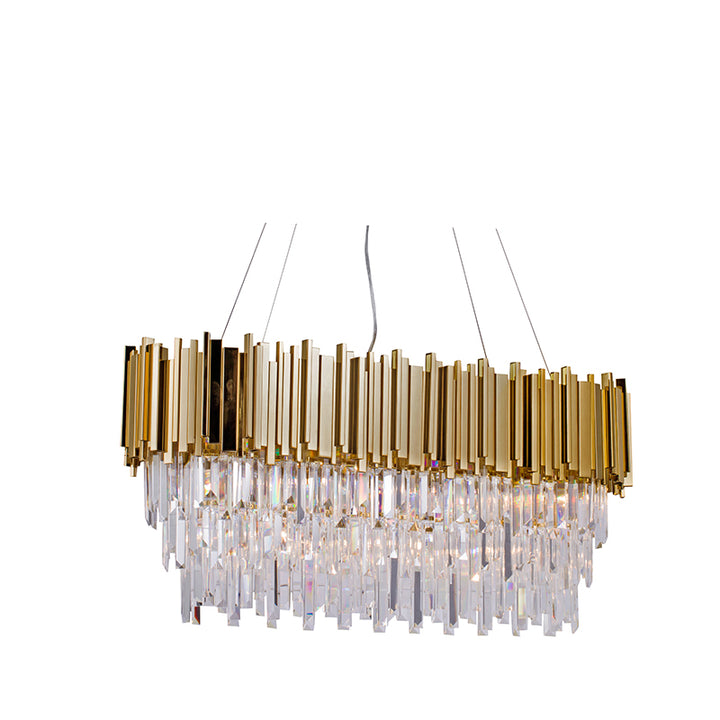 Metal Frame Chandelier with Clear Hanging Crystals (MU11) in Gold by Bethel