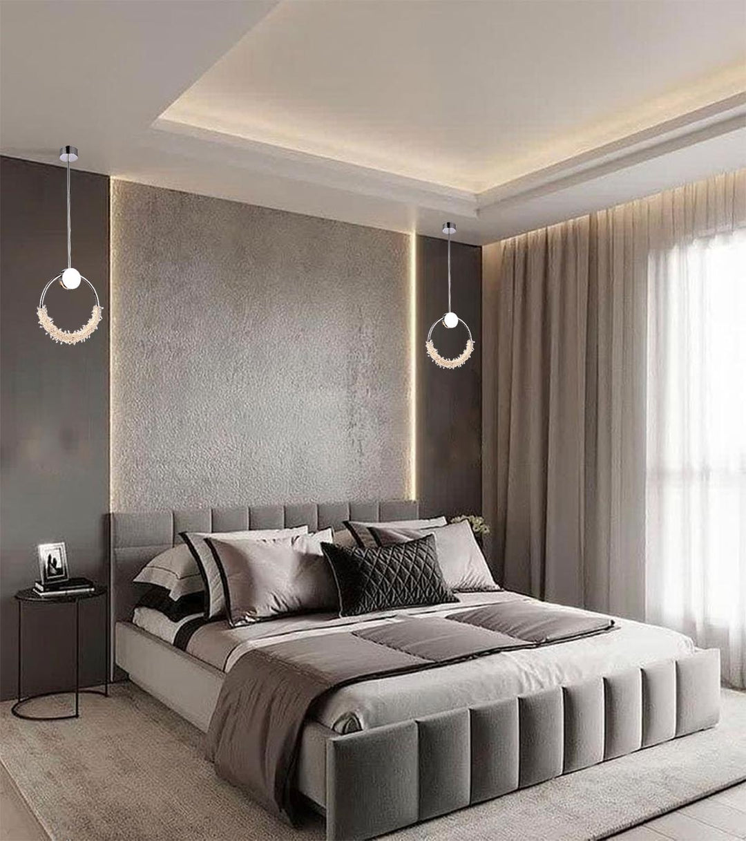 Stainless Steel LED Single Pendant Light with Clear Crystal Beading by Bethel - view 5
