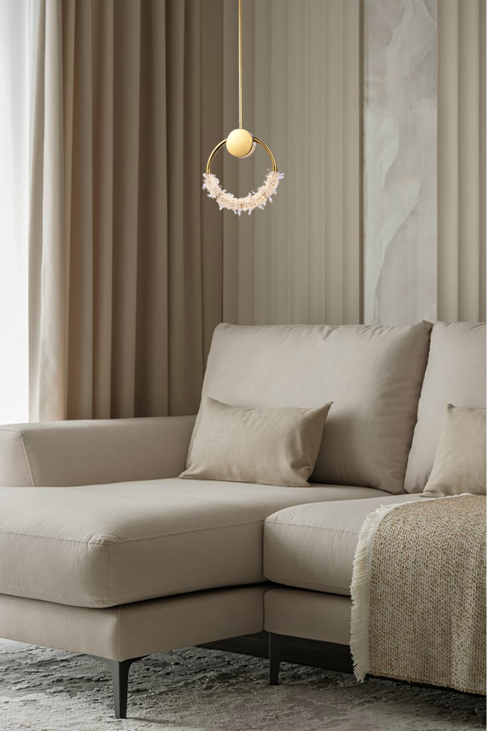 Stainless Steel LED Single Pendant Light with Clear Crystal Beading by Bethel - view 11