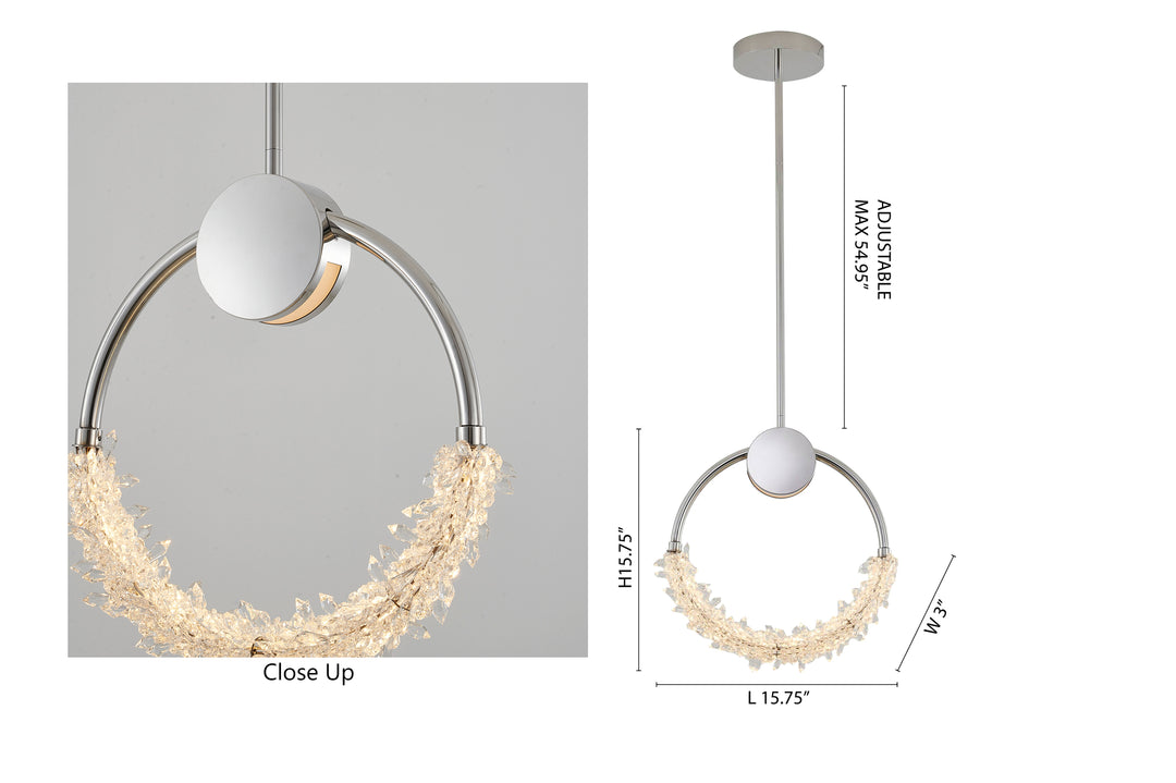 Stainless Steel LED Single Pendant Light with Clear Crystal Beading by Bethel - view 17