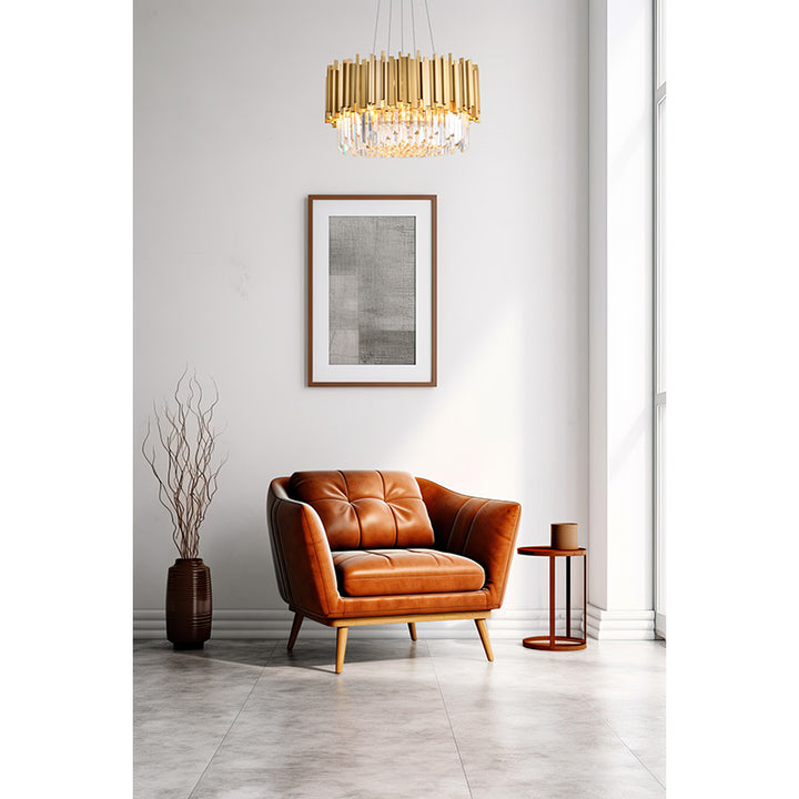 Stainless Steel Hairline Frame Chandelier with Clear Hanging Crystals by Bethel - view 26