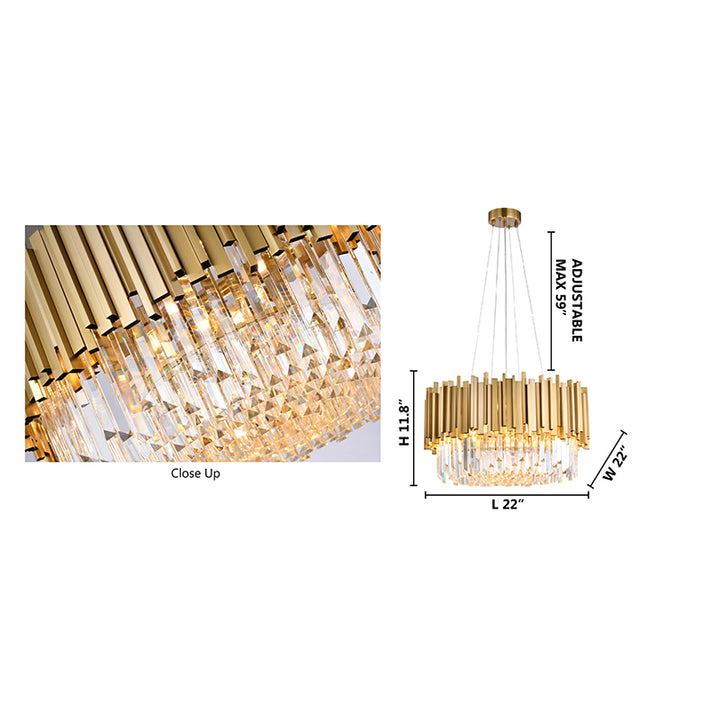 Stainless Steel Hairline Frame Chandelier with Clear Hanging Crystals by Bethel - view 27