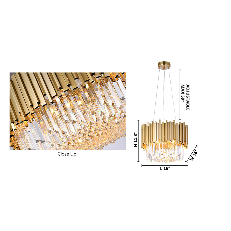 Stainless Steel Hairline Frame Chandelier with Clear Hanging Crystals by Bethel - view 11