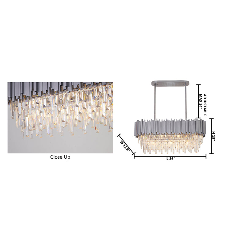 Satin Nickel Electroplated Frame Chandelier with Clear Hanging Crystals by Bethel - view 11