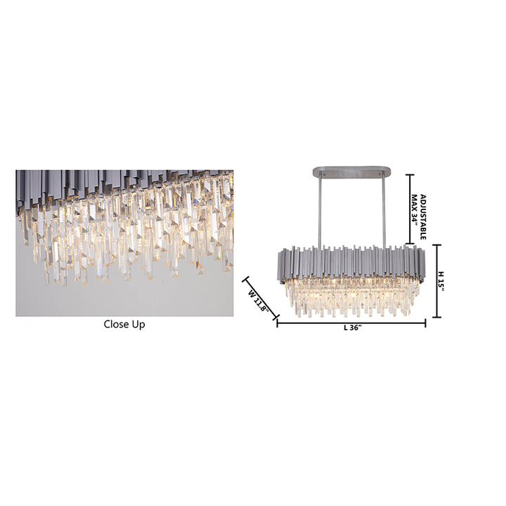 Satin Nickel Electroplated Frame Chandelier with Clear Hanging Crystals by Bethel - view 11