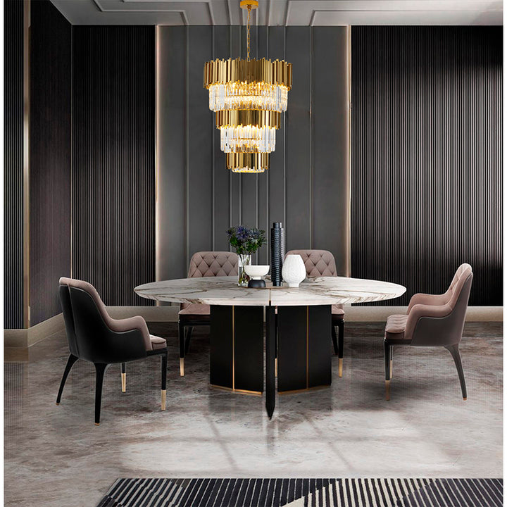 Stainless Steel Hairline Frame Chandelier with Clear Hanging Crystals in Gold by Bethel