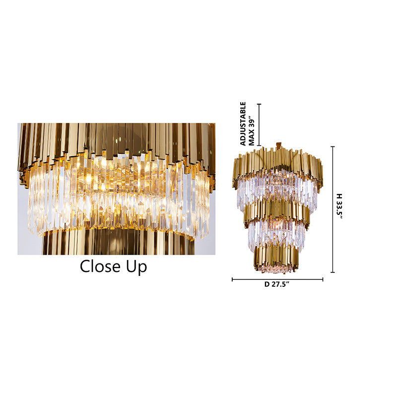 Stainless Steel Hairline Frame Chandelier with Clear Hanging Crystals by Bethel - view 29