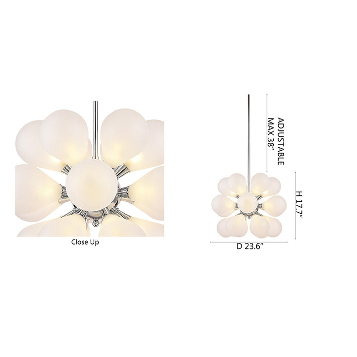 Chrome Frame Sputnik Ceiling Fixture with White Glass Tear Drop Shades by Bethel - view 3